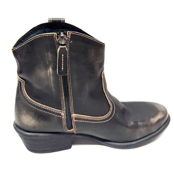 MIZ MOOZ LEATHER WESTERN BOOTIES SIDE ZIPPER CHESTNUT 37EU / 7US NEW Z-29 - Picture 4 of 4